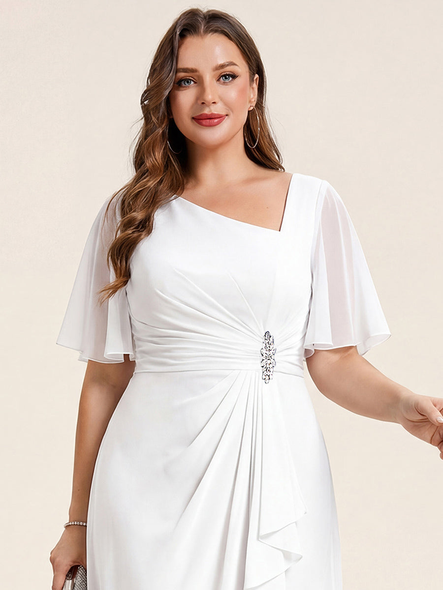 ever LILOU| Pleated Chiffon Ruffle Sleeve Wedding Guest Dress