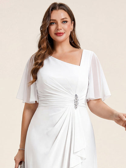 ever LILOU| Pleated Chiffon Ruffle Sleeve Wedding Guest Dress