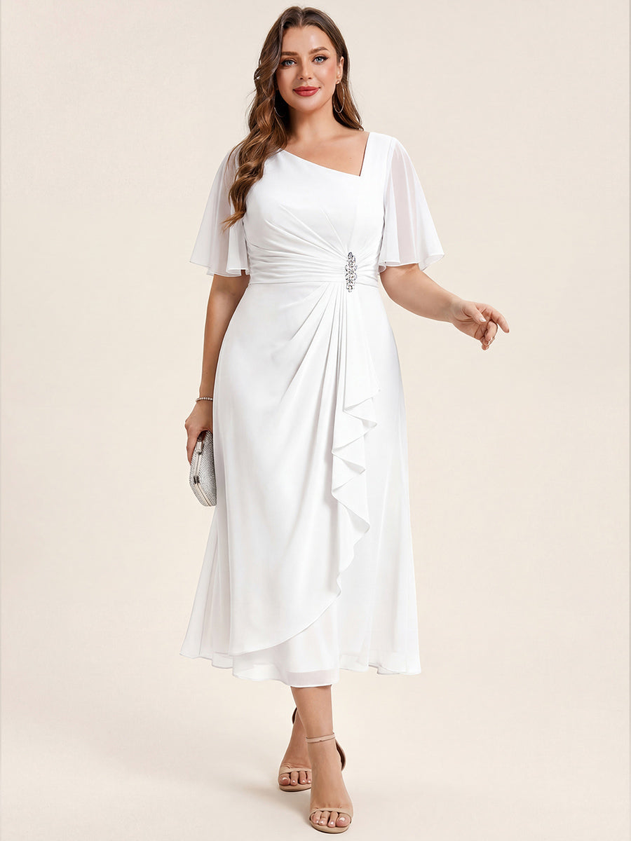 ever LILOU| Pleated Chiffon Ruffle Sleeve Wedding Guest Dress