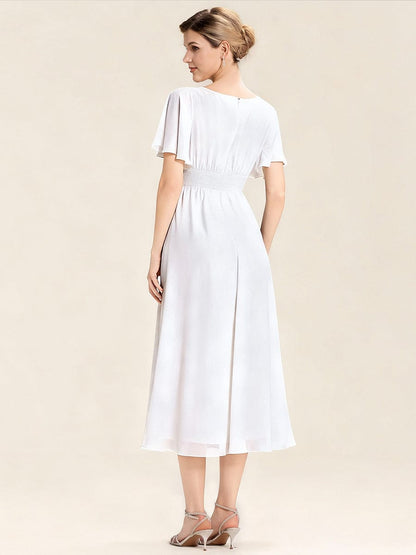 ever LILOU| Elegant Chiffon Ruffle Sleeve Formal Dress
