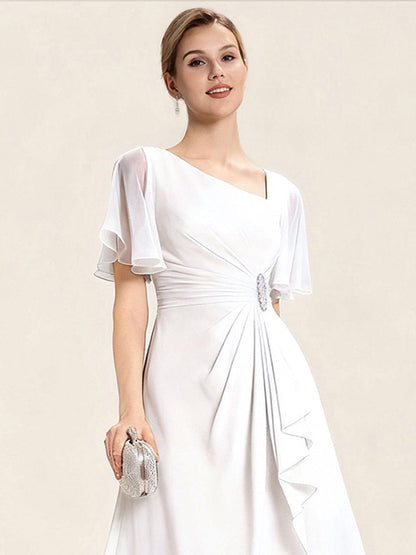 ever LILOU| Elegant Chiffon Ruffle Sleeve Formal Dress