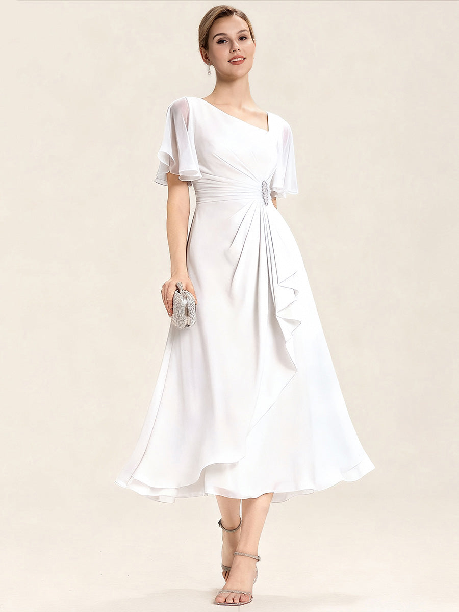 ever LILOU|Ruffle Sleeve Chiffon Midi Mother of the Bride Dress