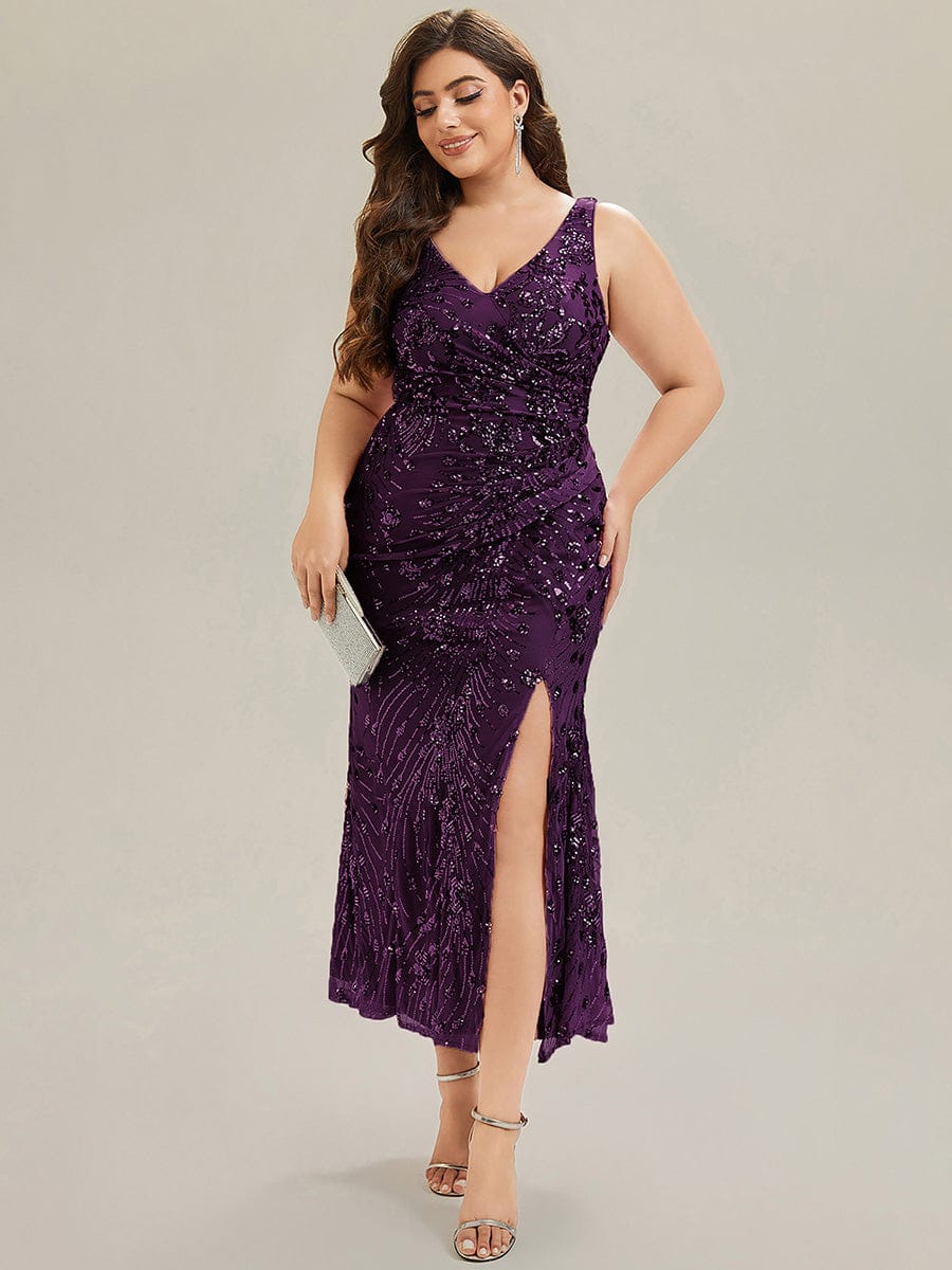 pretty JUNIPER|Plus Size Bodycon Sequin Slit Wedding Guest Dress