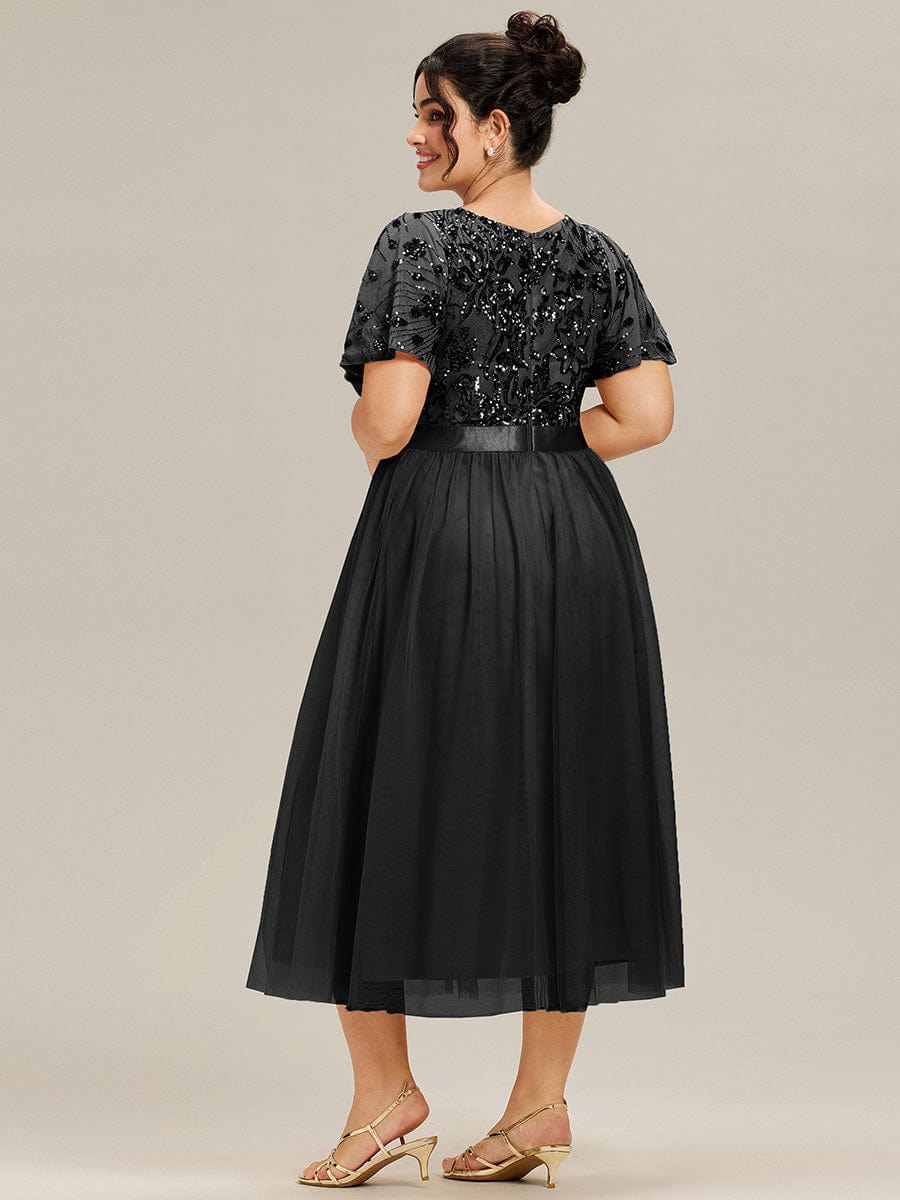 ever COOPER|Plus Size Round Neck Sequin Ruffle Sleeve Dress