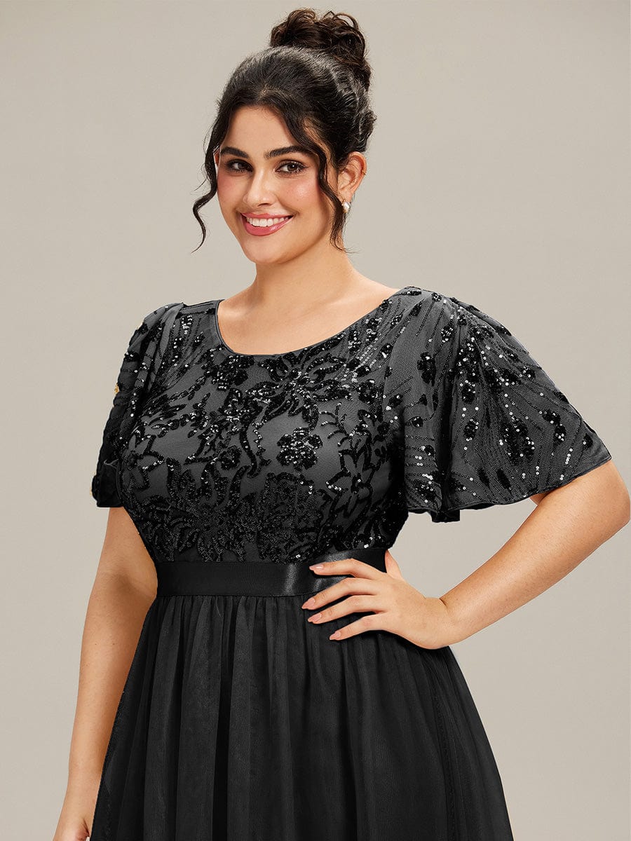 ever COOPER|Plus Size Round Neck Sequin Ruffle Sleeve Dress