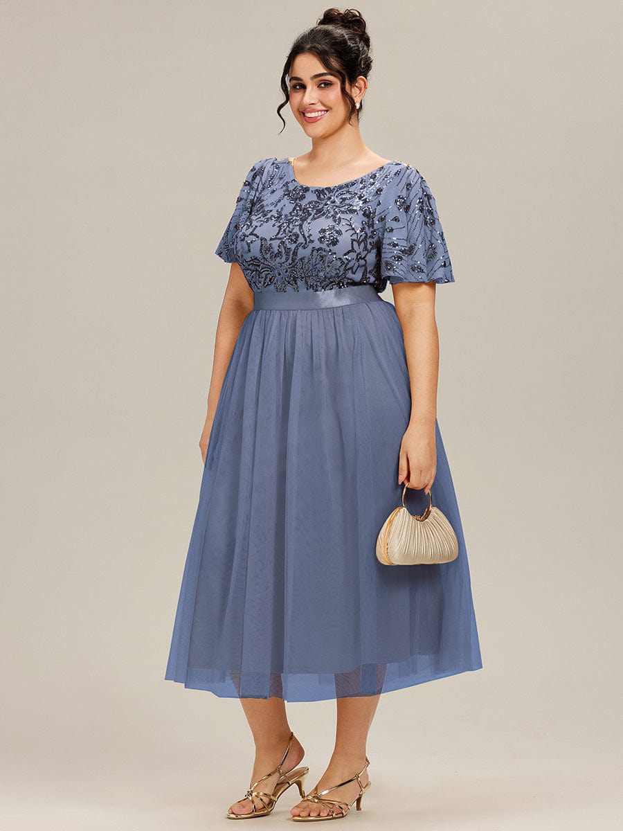 ever COOPER|Plus Size Round Neck Sequin Ruffle Sleeve Dress