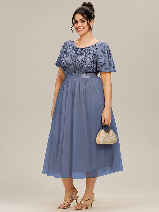 ever COOPER|Plus Size Round Neck Sequin Ruffle Sleeve Dress