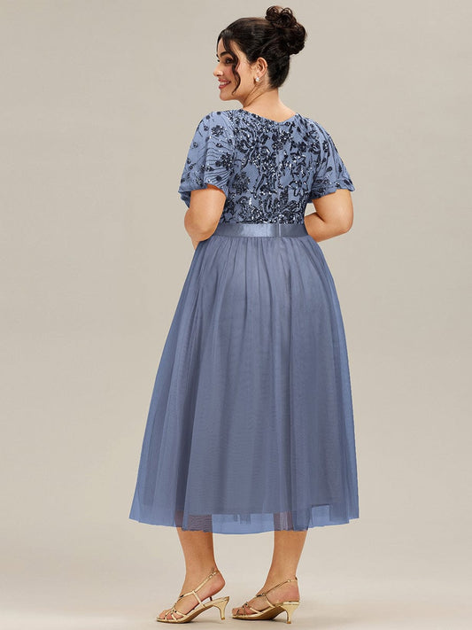 ever COOPER|Plus Size Round Neck Sequin Ruffle Sleeve Dress