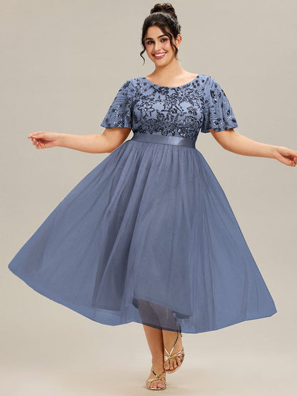 ever COOPER|Plus Size Round Neck Sequin Ruffle Sleeve Dress