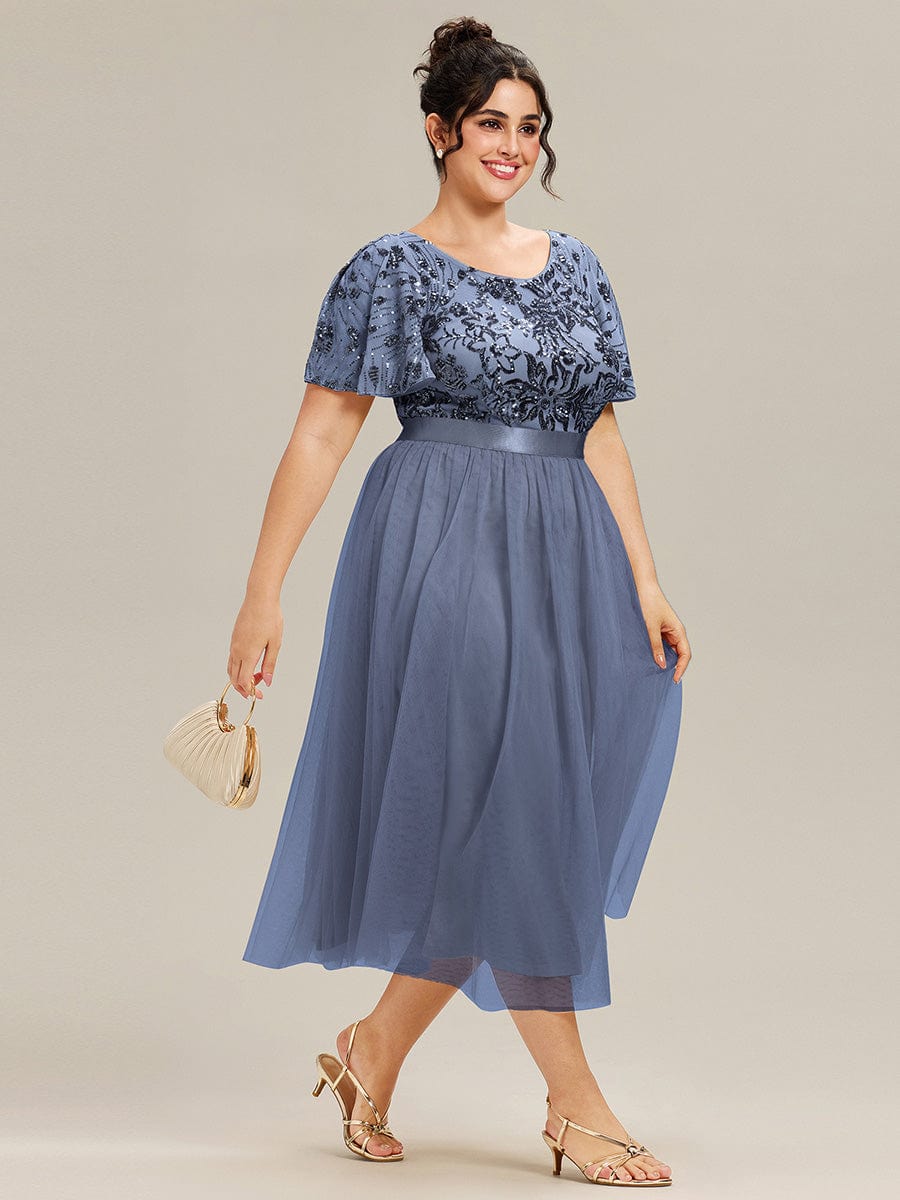 ever COOPER|Plus Size Round Neck Sequin Ruffle Sleeve Dress