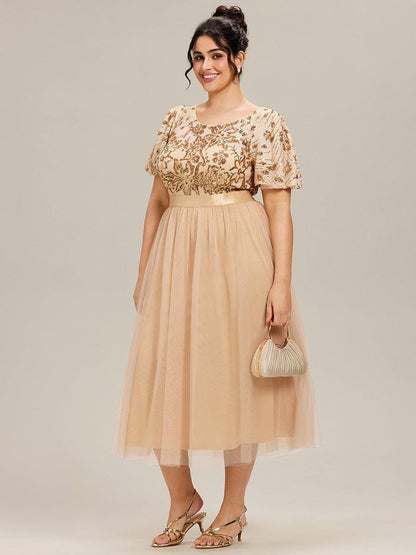 ever COOPER|Plus Size Round Neck Sequin Ruffle Sleeve Dress