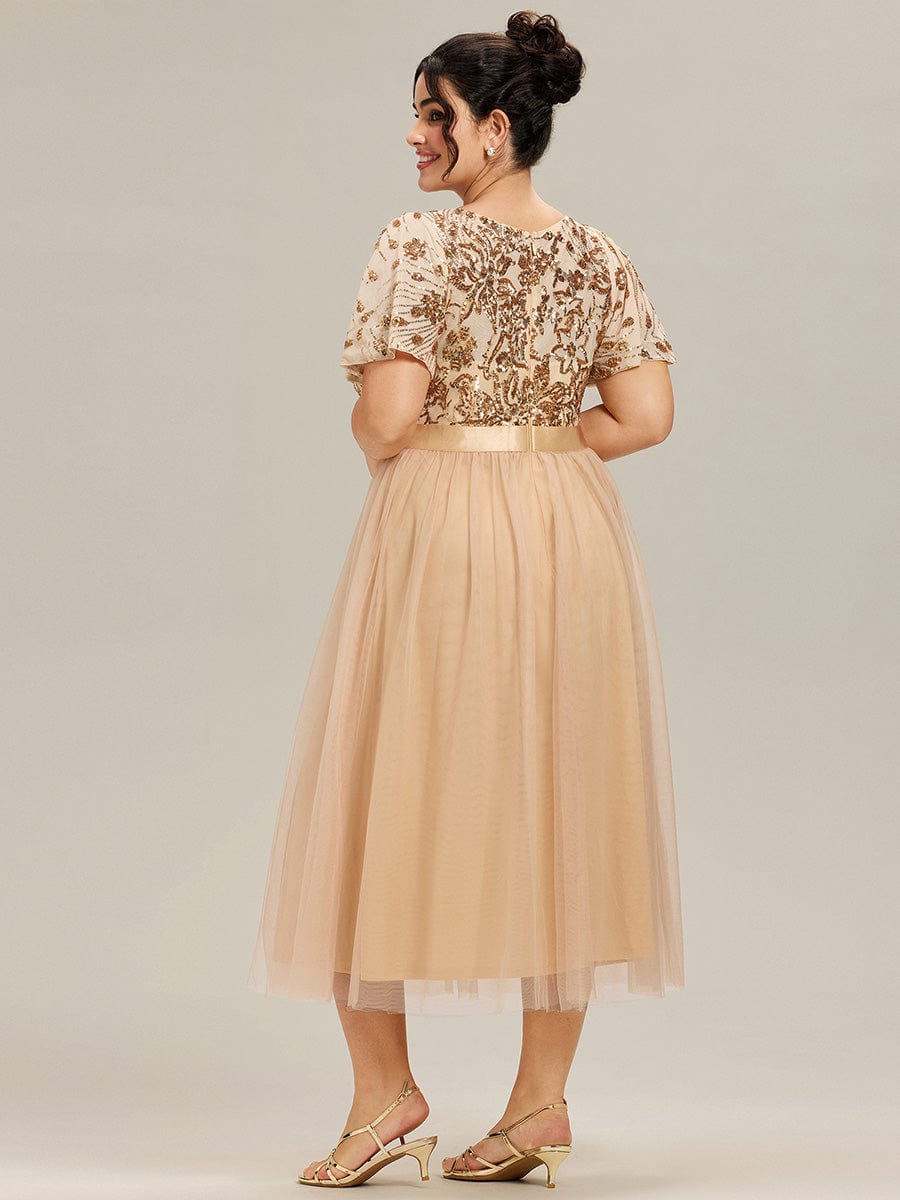 ever COOPER|Plus Size Round Neck Sequin Ruffle Sleeve Dress