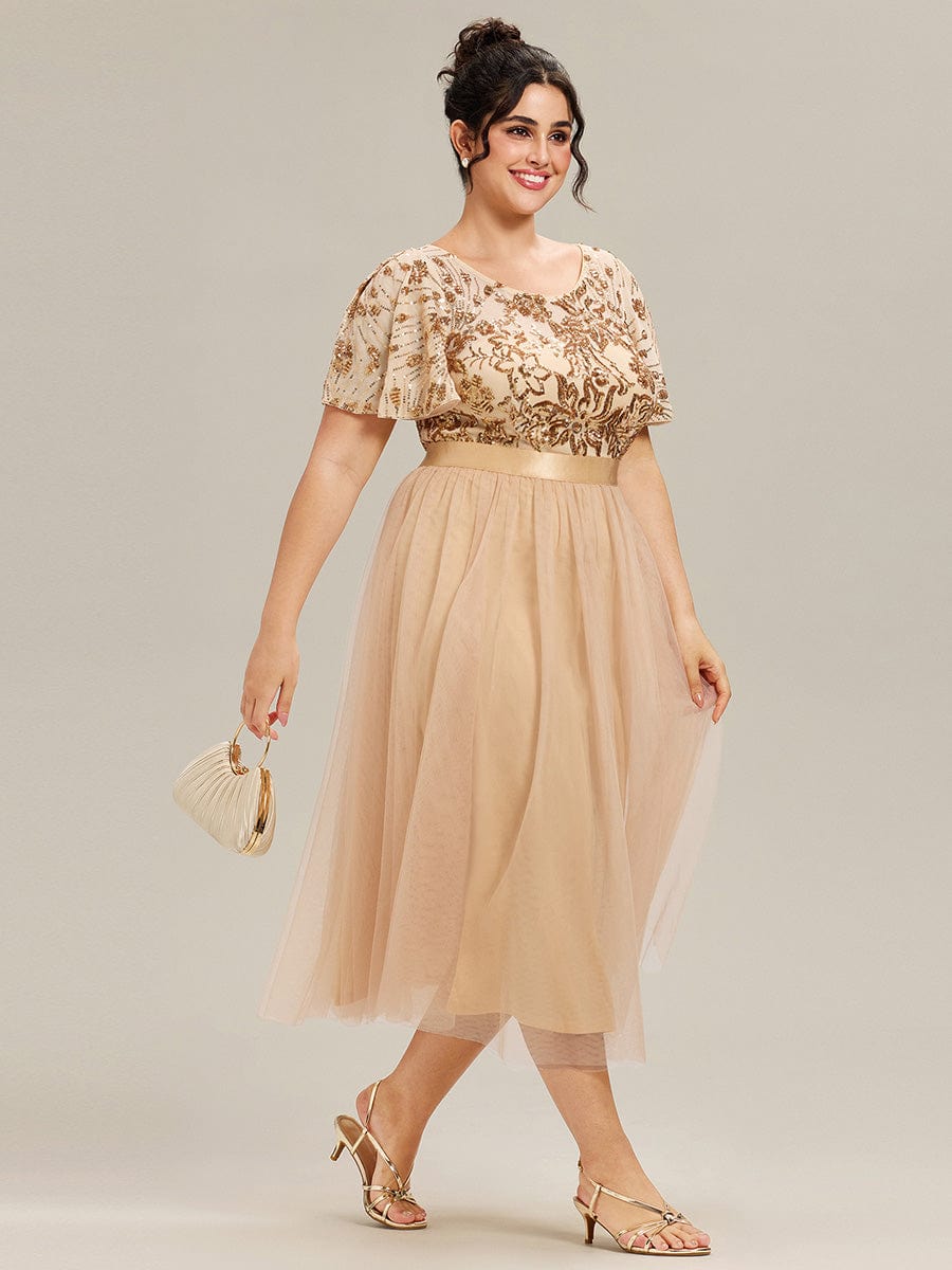 ever COOPER|Plus Size Round Neck Sequin Ruffle Sleeve Dress