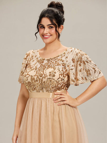 ever COOPER|Plus Size Round Neck Sequin Ruffle Sleeve Dress