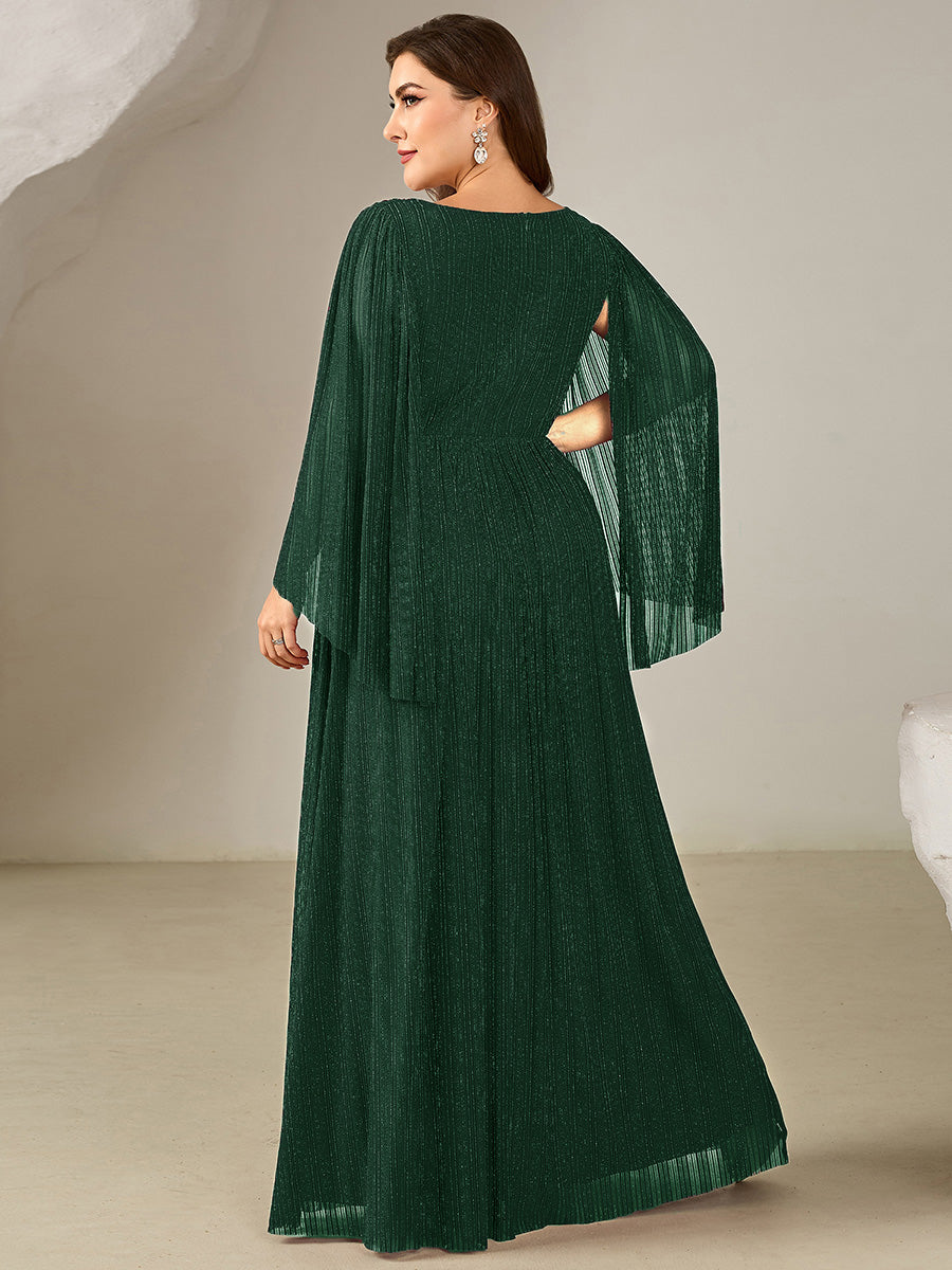 ever ISLA|Deep V-Neck Mesh Batwing Sleeve Evening Dress