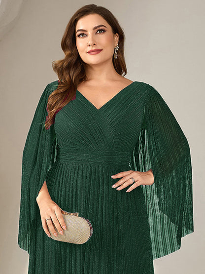 pretty ISLA | Plus Size Glittery Empire Waist Batwing Sleeve Evening Dress
