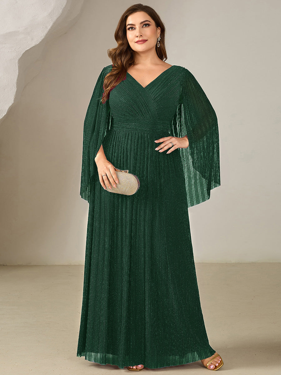 pretty ISLA | Plus Size Glittery Empire Waist Batwing Sleeve Evening Dress