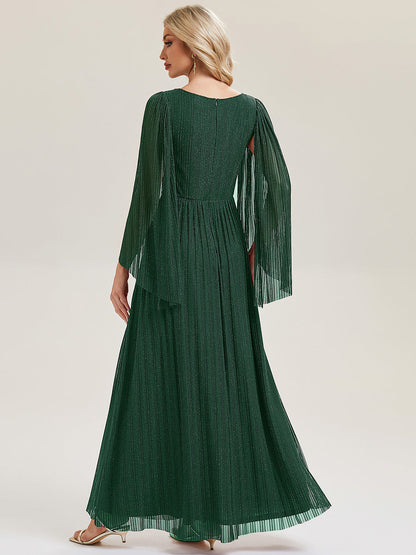 ever ISLA|Deep V-Neck Mesh Batwing Sleeve Evening Dress