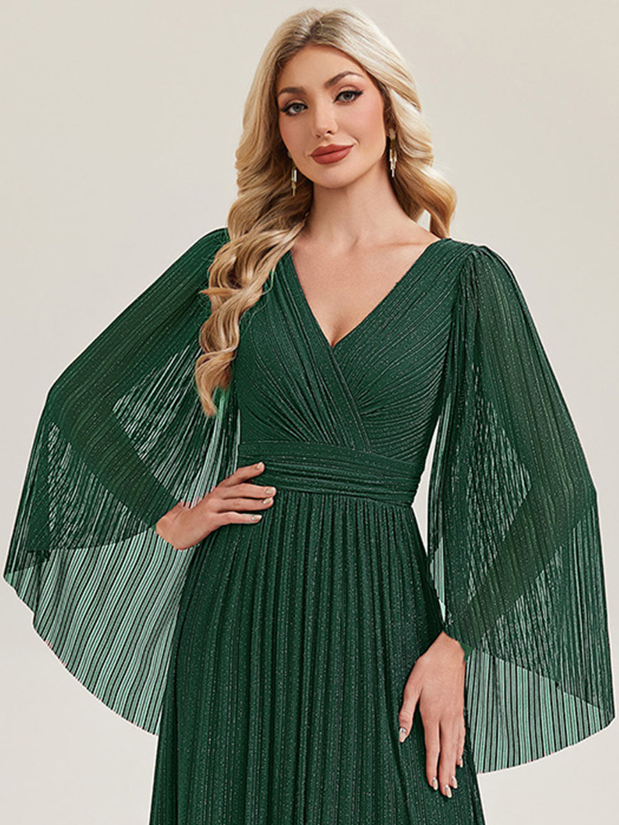 ever ISLA|Deep V-Neck Mesh Batwing Sleeve Evening Dress