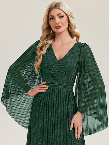 ever ISLA|Deep V-Neck Mesh Batwing Sleeve Evening Dress