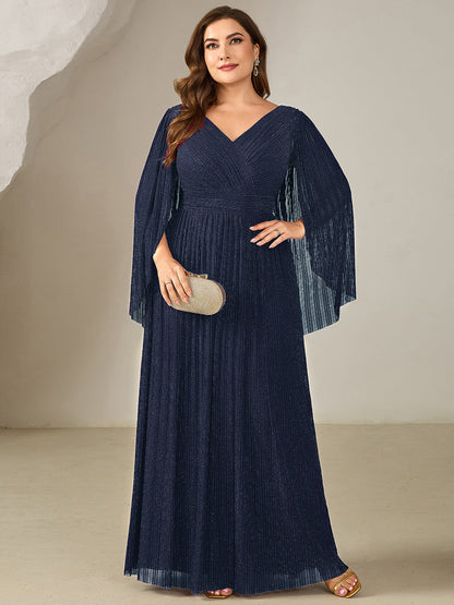 ever ISLA|Deep V-Neck Mesh Batwing Sleeve Evening Dress