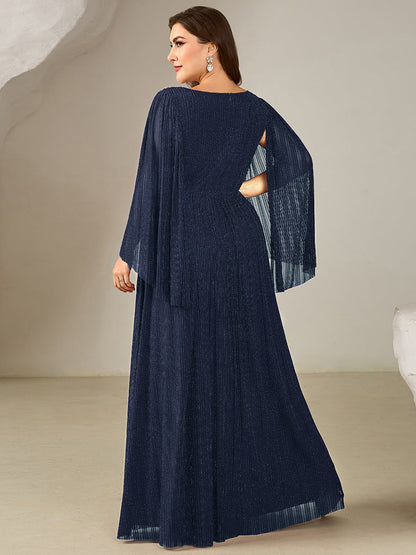 ever ISLA|Deep V-Neck Mesh Batwing Sleeve Evening Dress