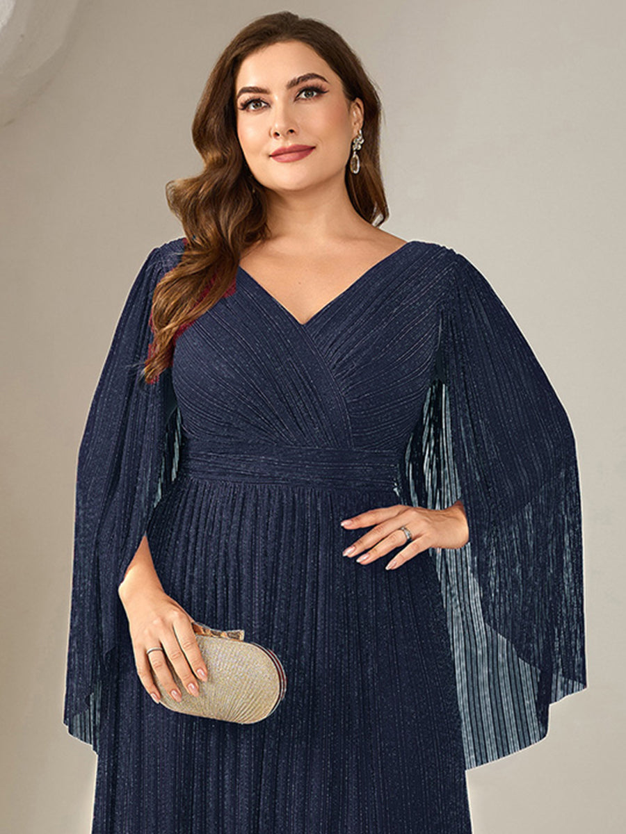 ever ISLA|Deep V-Neck Mesh Batwing Sleeve Evening Dress