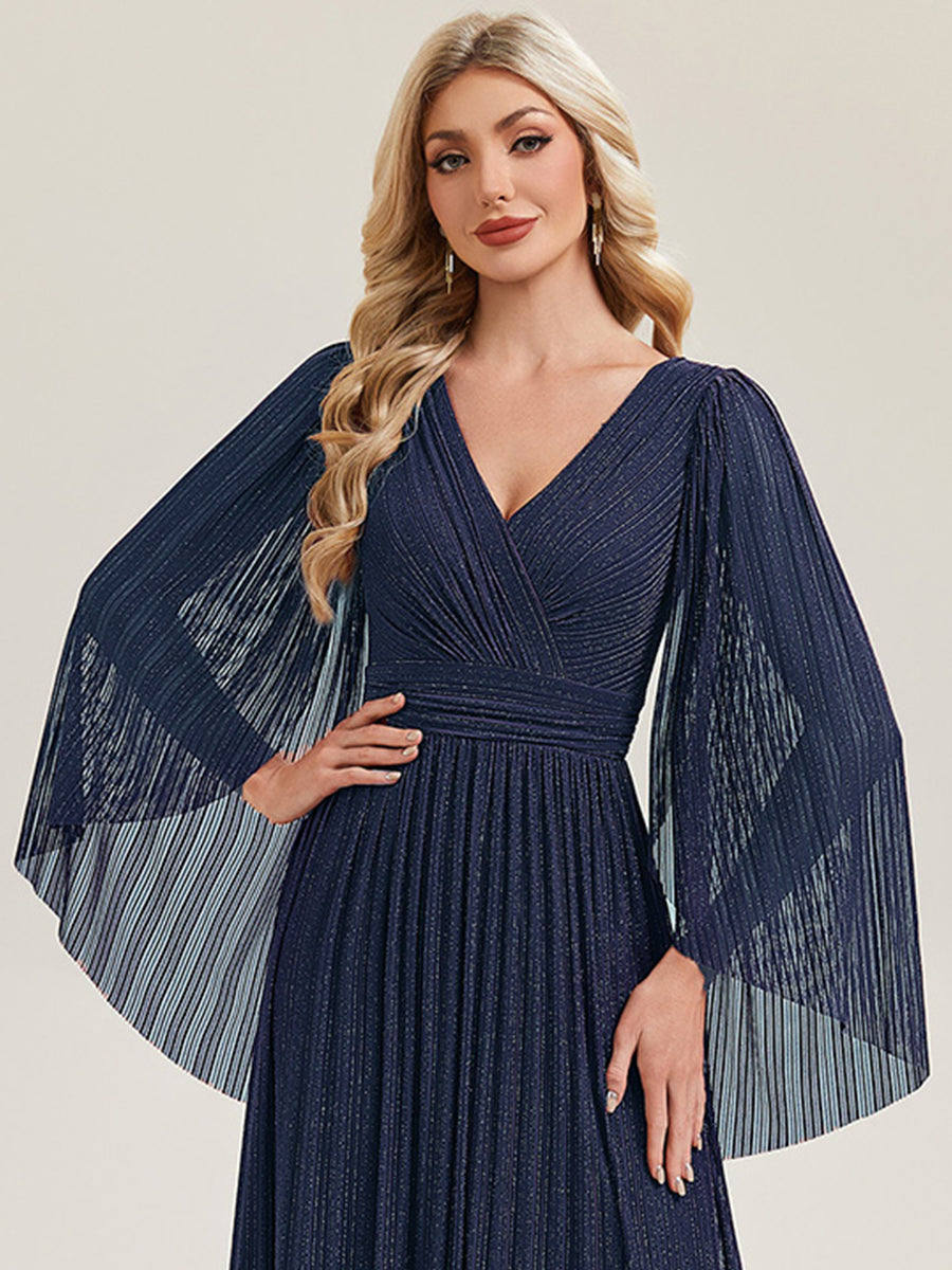 ever ISLA|Deep V-Neck Mesh Batwing Sleeve Evening Dress