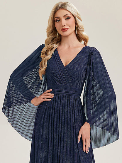 ever ISLA|Deep V-Neck Mesh Batwing Sleeve Evening Dress