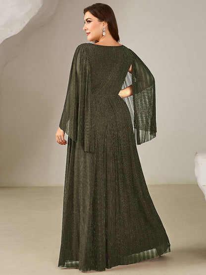 ever ISLA|Deep V-Neck Mesh Batwing Sleeve Evening Dress