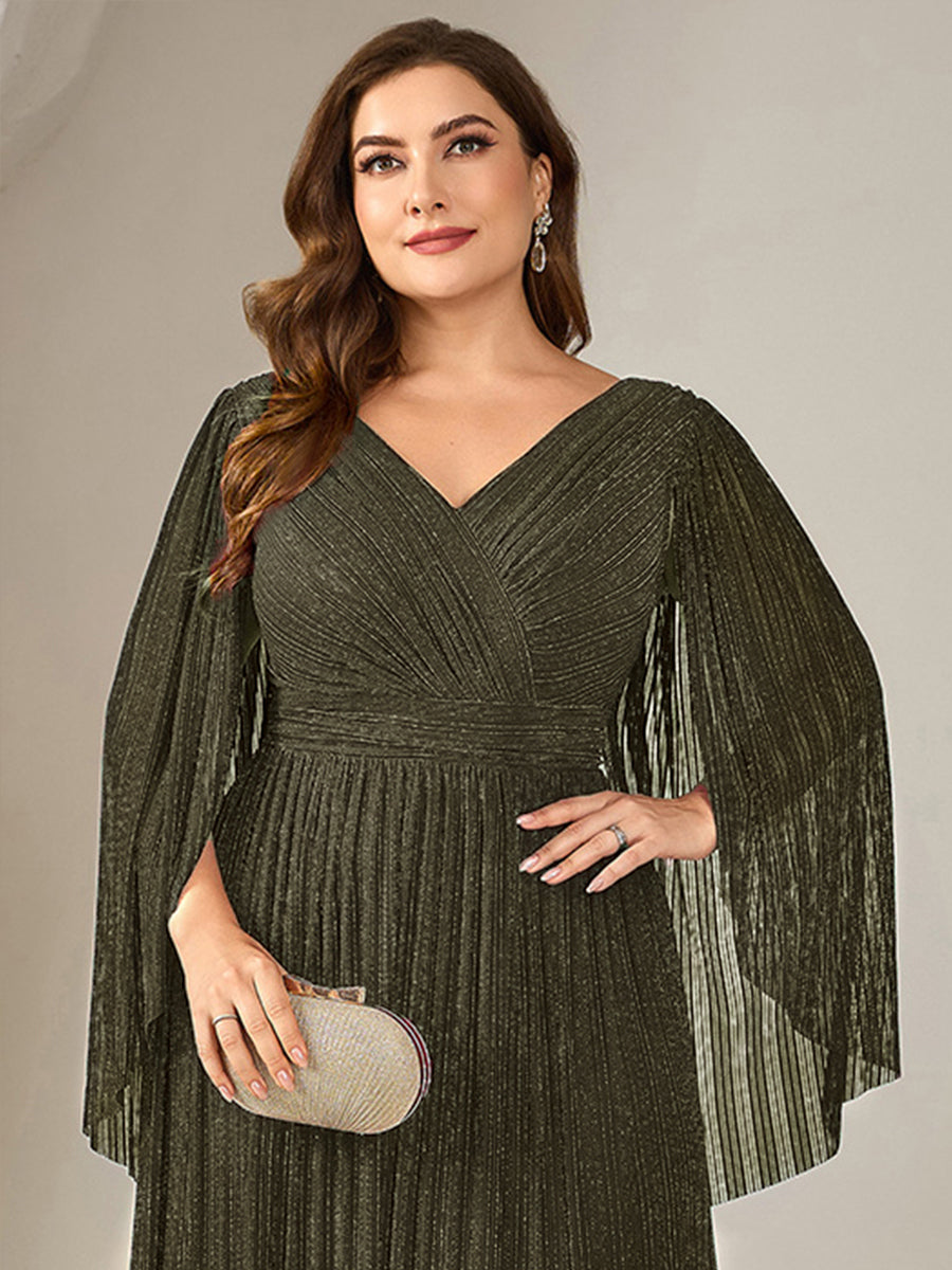 pretty ISLA | Plus Size Glittery Empire Waist Batwing Sleeve Evening Dress