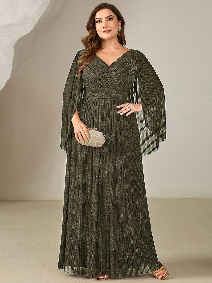 pretty ISLA | Plus Size Glittery Empire Waist Batwing Sleeve Evening Dress
