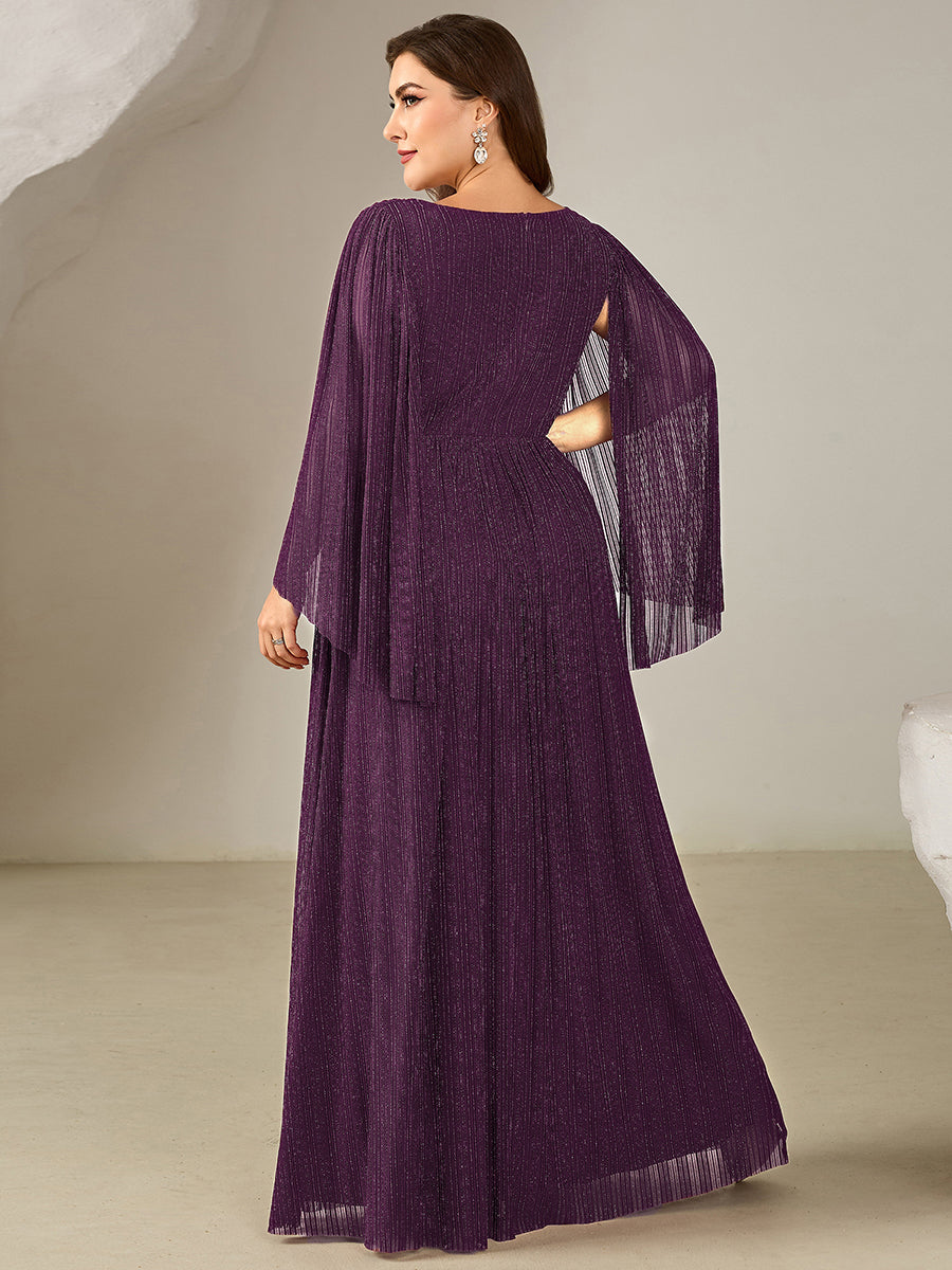 ever ISLA|Deep V-Neck Mesh Batwing Sleeve Evening Dress