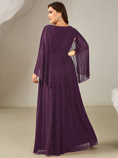 pretty ISLA | Plus Size Glittery Empire Waist Batwing Sleeve Evening Dress