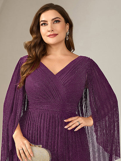ever ISLA|Deep V-Neck Mesh Batwing Sleeve Evening Dress
