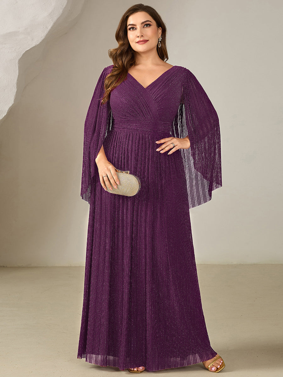 pretty ISLA | Plus Size Glittery Empire Waist Batwing Sleeve Evening Dress
