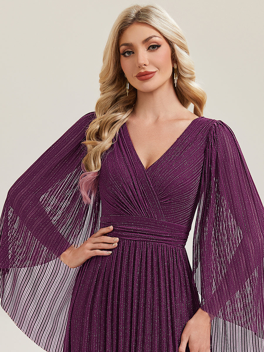 ever ISLA|Deep V-Neck Mesh Batwing Sleeve Evening Dress