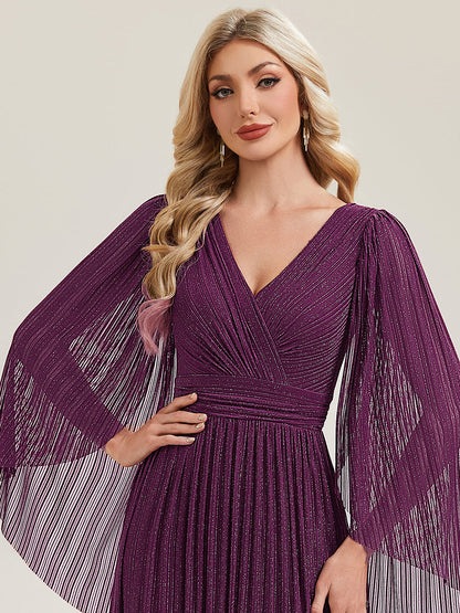 ever ISLA|Deep V-Neck Mesh Batwing Sleeve Evening Dress