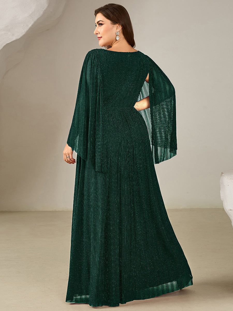 pretty ISLA | Plus Size Glittery Empire Waist Batwing Sleeve Evening Dress