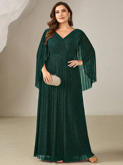 pretty ISLA | Plus Size Glittery Empire Waist Batwing Sleeve Evening Dress