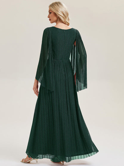 ever ISLA|Deep V-Neck Mesh Batwing Sleeve Evening Dress