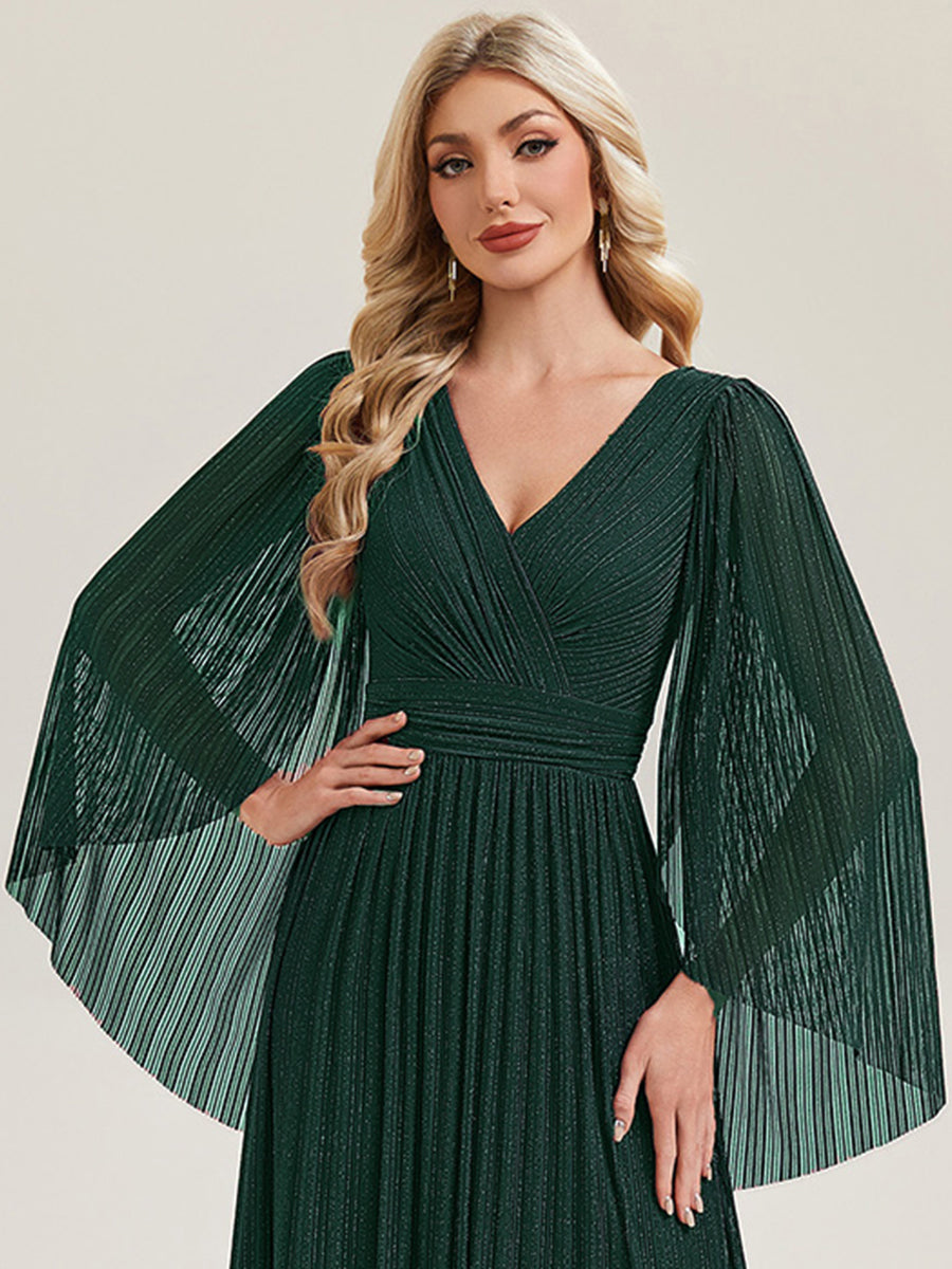 ever ISLA|Deep V-Neck Mesh Batwing Sleeve Evening Dress