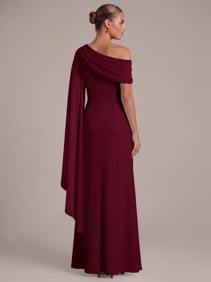 One-shoulder Ribbon detail Slit Maxi Evening Dress