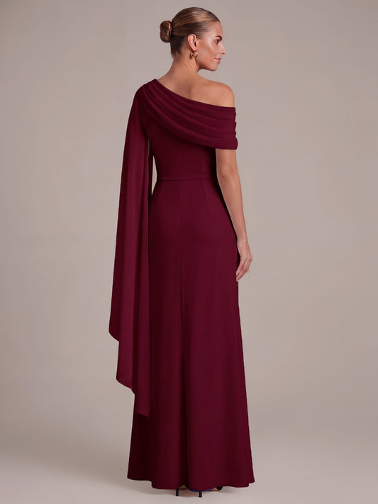 One-shoulder Ribbon detail Slit Maxi Evening Dress