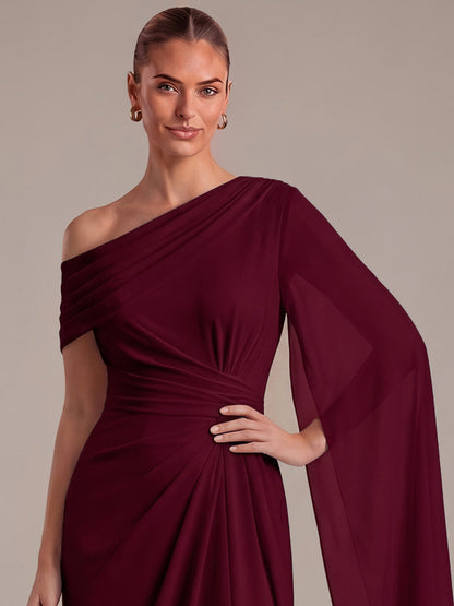 One-shoulder Ribbon detail Slit Maxi Evening Dress