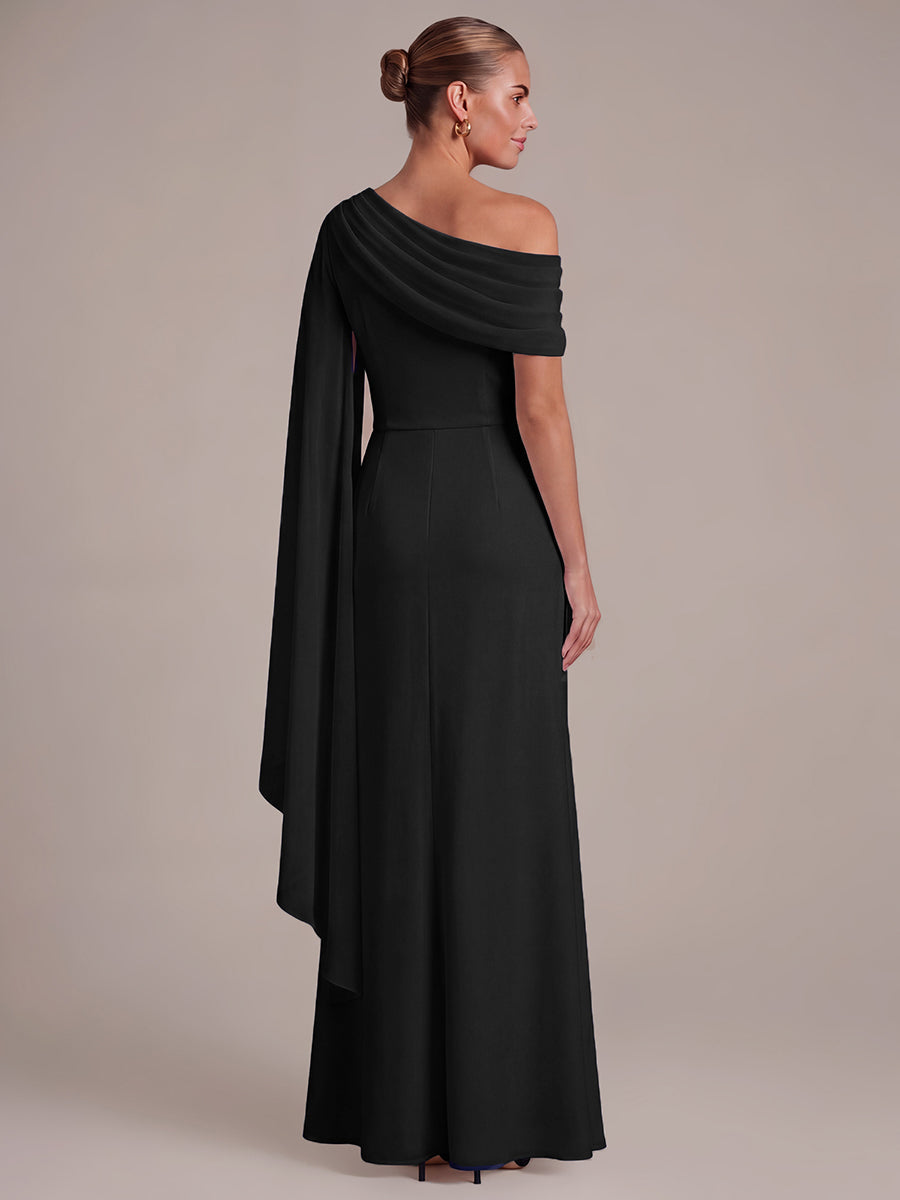 One-shoulder Ribbon detail Slit Maxi Evening Dress