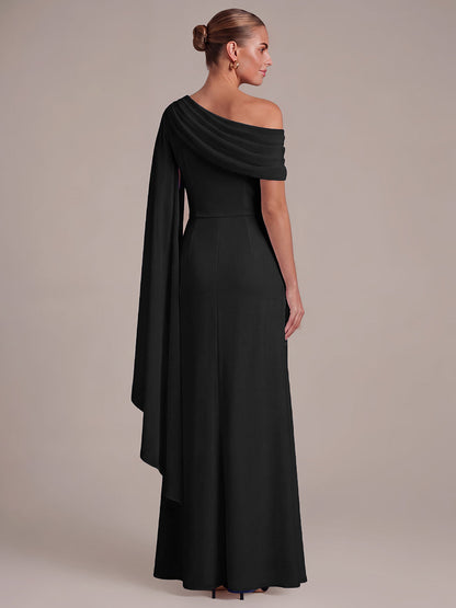 One-shoulder Ribbon detail Slit Maxi Evening Dress