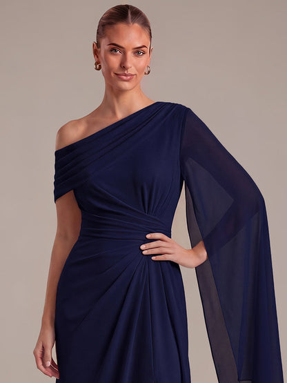 One-shoulder Ribbon detail Slit Maxi Evening Dress