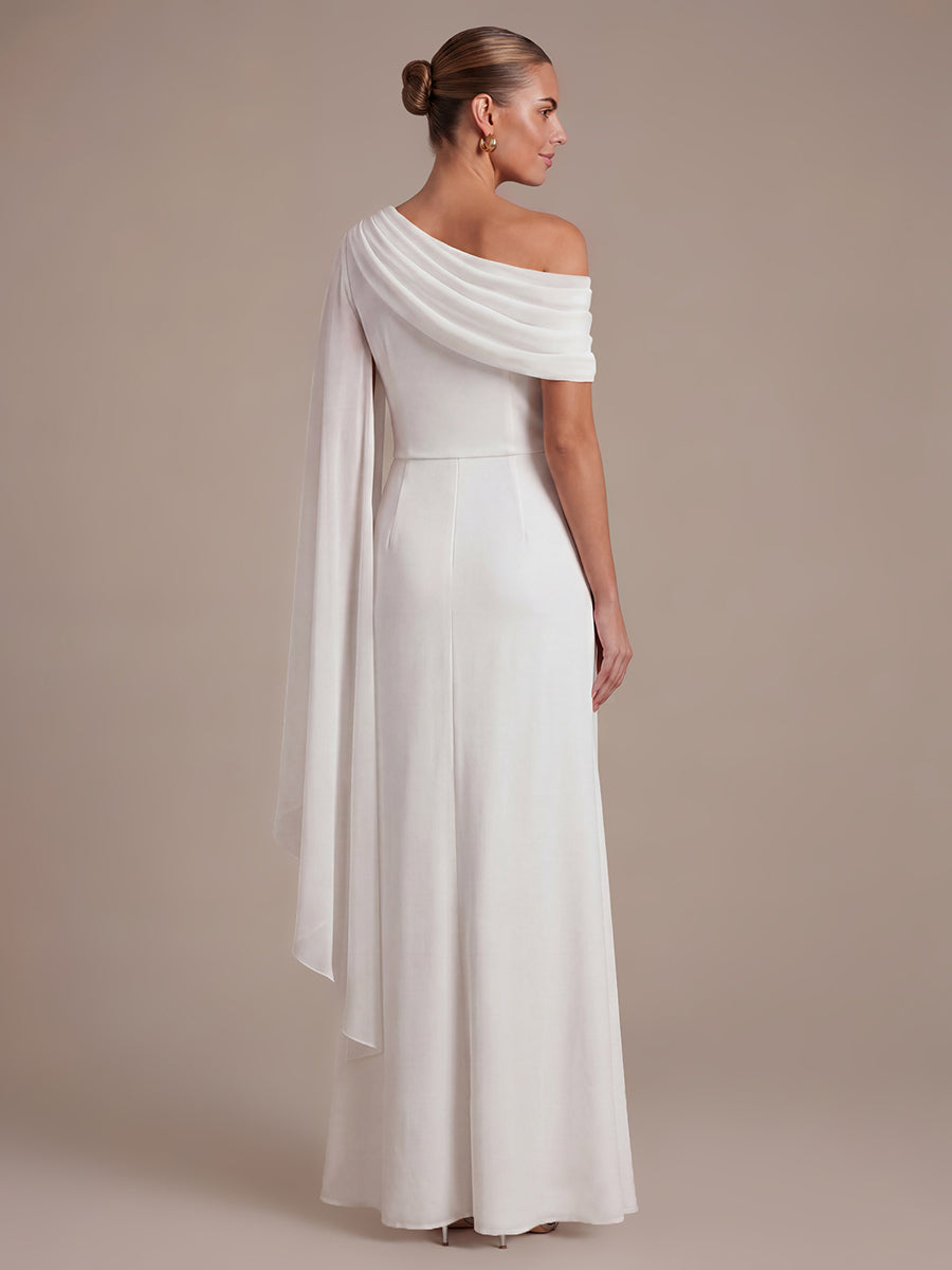 One-shoulder Ribbon detail Slit Maxi Evening Dress