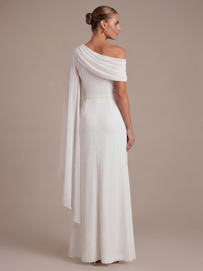 One-shoulder Ribbon detail Slit Maxi Evening Dress